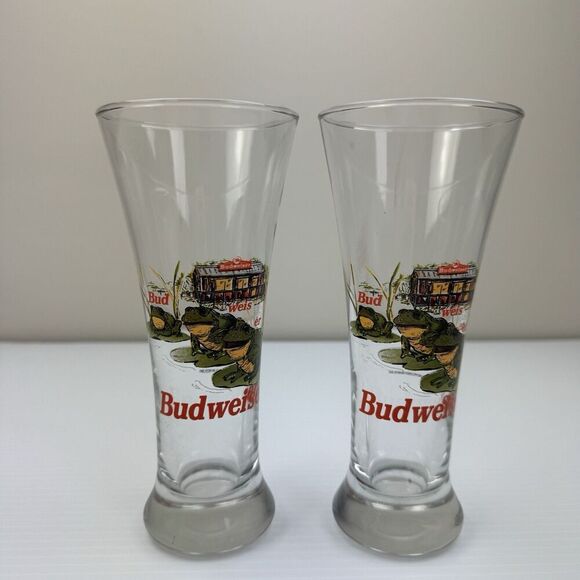 Set Vintage ‘96 Budweiser Frog Pilsner Beer Glasses "Bud Weis Er" Anheuser Busch - Picture 1 of 10